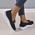 Knit Slip-On Loafers with Gold Chain Detail for Women