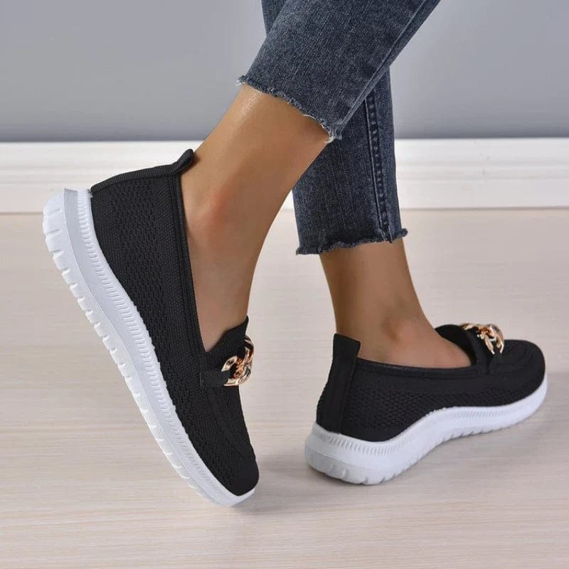 Knit Slip-On Loafers with Gold Chain Detail for Women