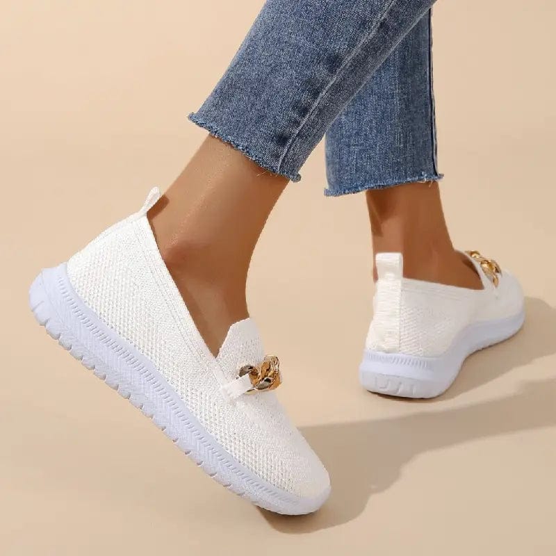 Knit Slip-On Loafers with Gold Chain Detail for Women