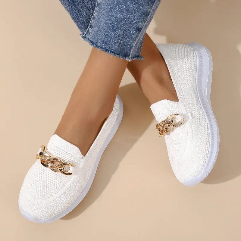 Knit Slip-On Loafers with Gold Chain Detail for Women