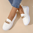 Knit Slip-On Loafers with Gold Chain Detail for Women