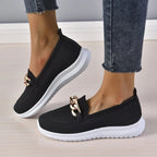 Knit Slip-On Loafers with Gold Chain Detail for Women