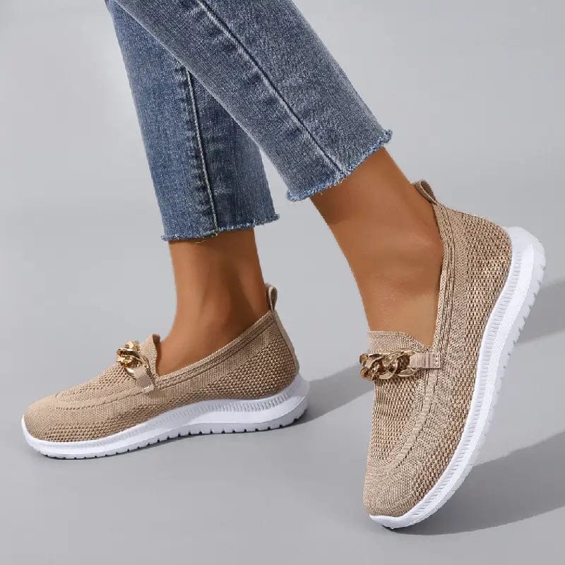 Knit Slip-On Loafers with Gold Chain Detail for Women