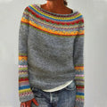 Women's Sweater with Boat Neck and Fair Isle Pattern