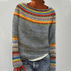 Women's Sweater with Boat Neck and Fair Isle Pattern