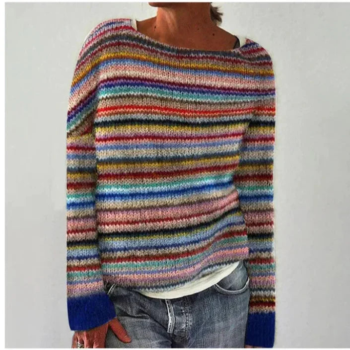 Women's Sweater with Boat Neck and Fair Isle Pattern