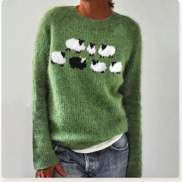 Women's Sweater with Boat Neck and Fair Isle Pattern
