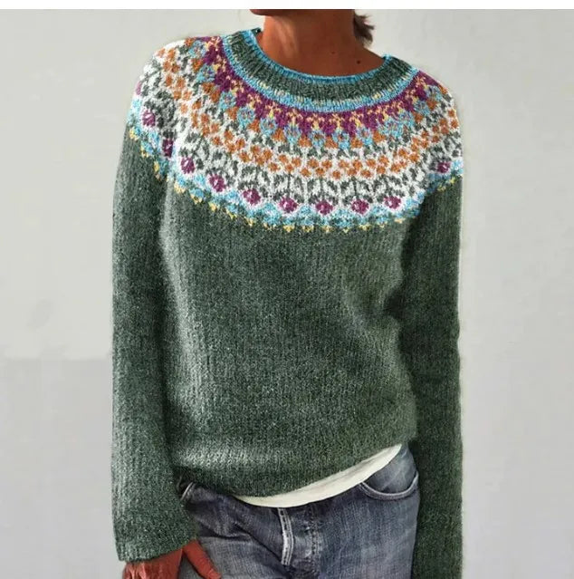 Wide Neck Long Sleeve Jumper with Patterned Detailing