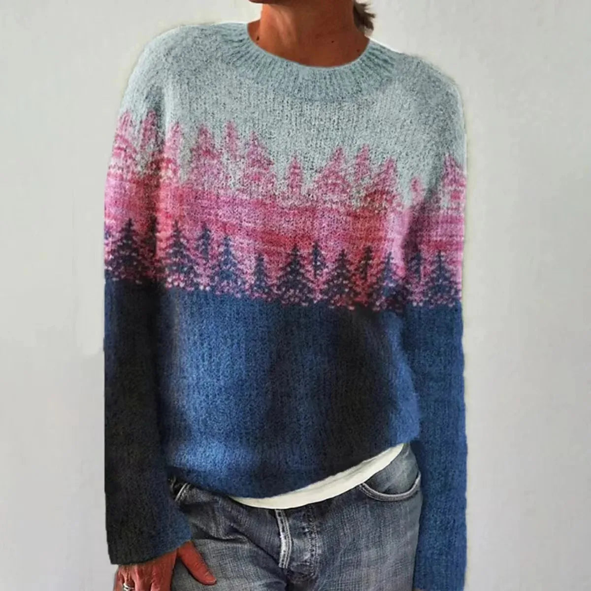 Women's Sweater with Boat Neck and Fair Isle Pattern