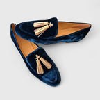 Velvet Loafers with Gold Tassel Detail and Almond Toe