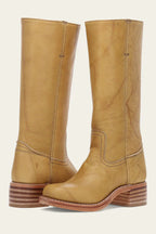 Mid Calf Block Heel Boots with Contrast Stitching