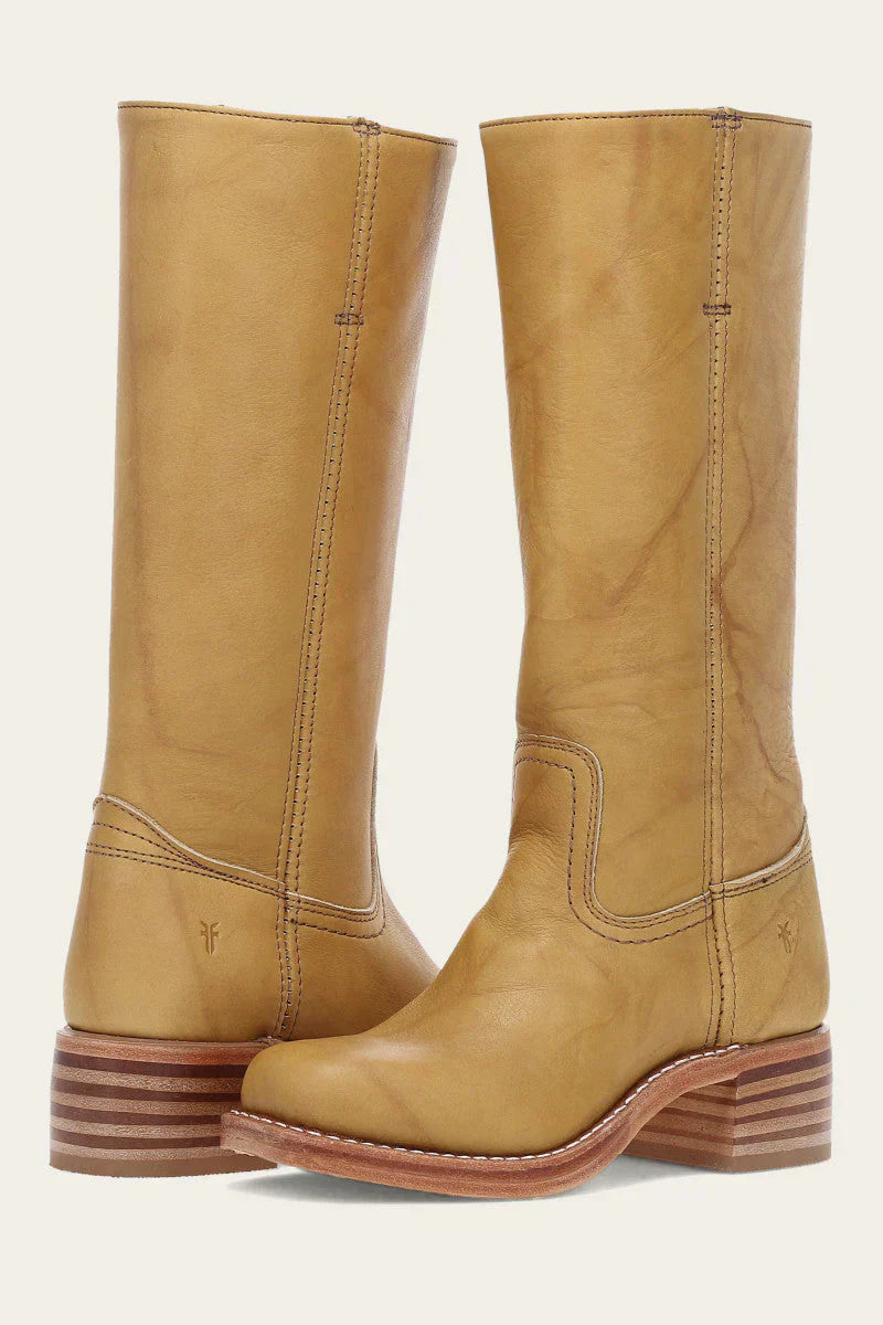 Mid Calf Block Heel Boots with Contrast Stitching