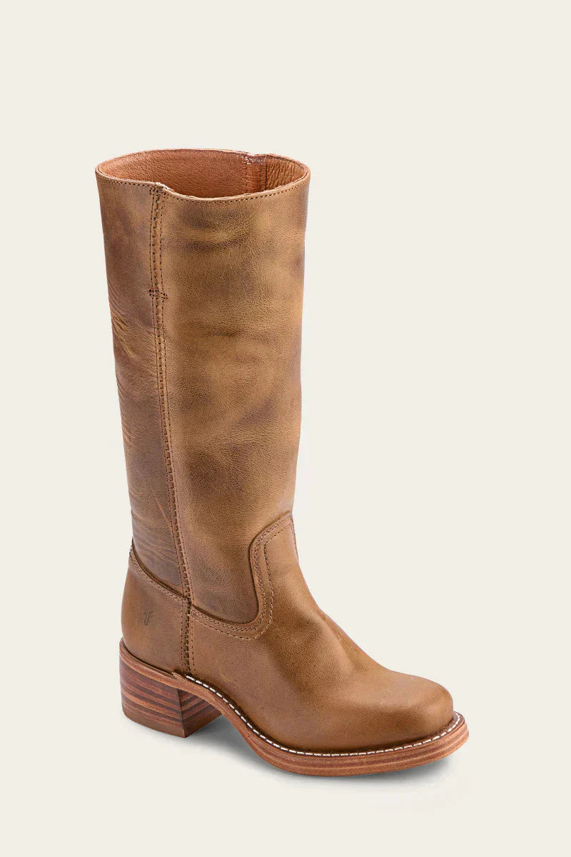 Mid Calf Block Heel Boots with Contrast Stitching