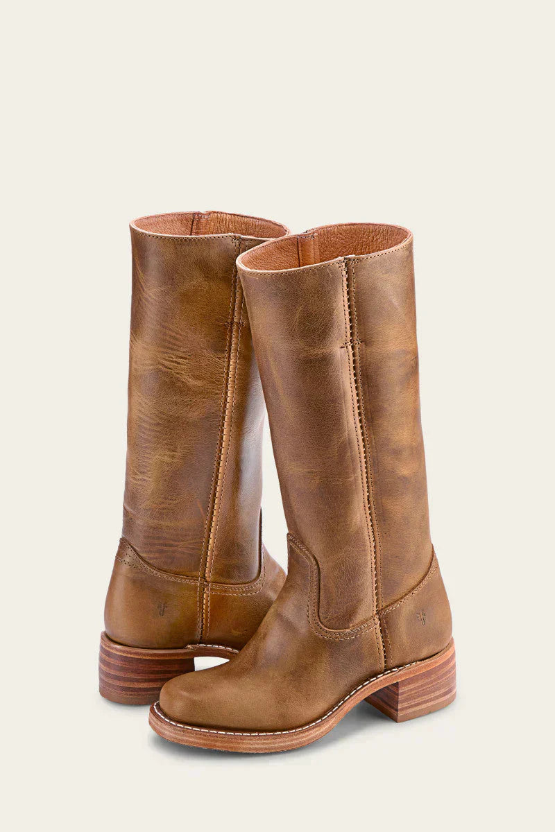 Mid Calf Block Heel Boots with Contrast Stitching