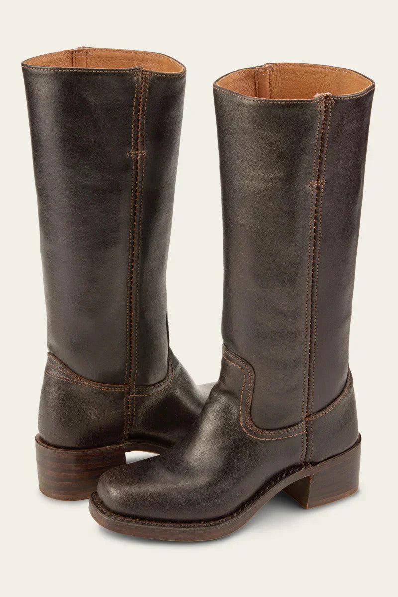 Mid Calf Block Heel Boots with Contrast Stitching
