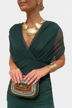 Off-Shoulder Floral Maxi Dress with Ruched Waist and Sheer Overlay Panels