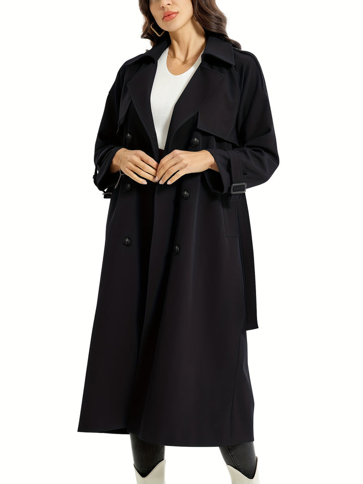 Women's Classic Double Breasted Long Trench Coat with Belt and Pockets