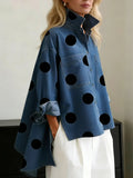 Polka Dot Button-Up Shirt with Spread Collar and Dual Chest Pockets