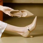 Slingback Pointed Toe Heels with Flared Stiletto and Adjustable Strap