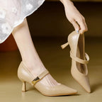 Slingback Pointed Toe Heels with Flared Stiletto and Adjustable Strap