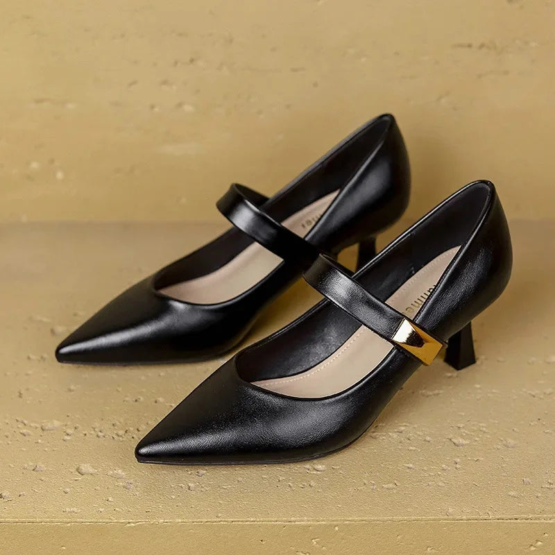 Slingback Pointed Toe Heels with Flared Stiletto and Adjustable Strap