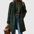 Checked Tailored Coat for Women with Notch Collar and Button Closure