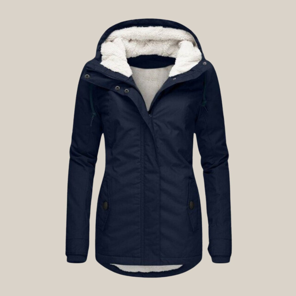 Women's Winter Jacket with Adjustable Hood and Soft Sherpa Lining for Cold Weather