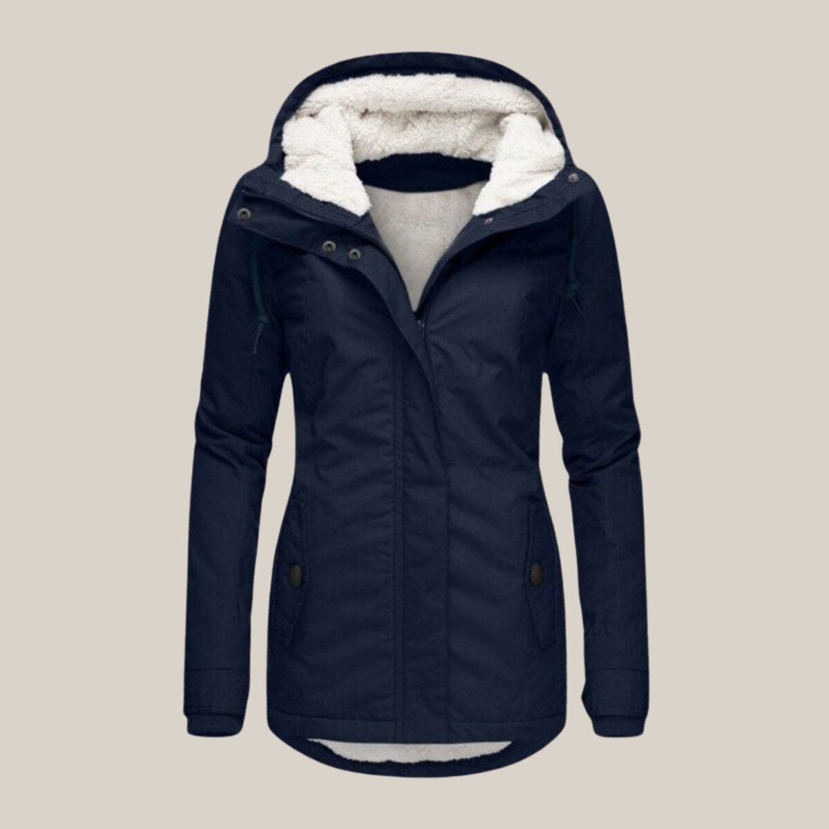 Women's Winter Jacket with Adjustable Hood and Soft Sherpa Lining for Cold Weather
