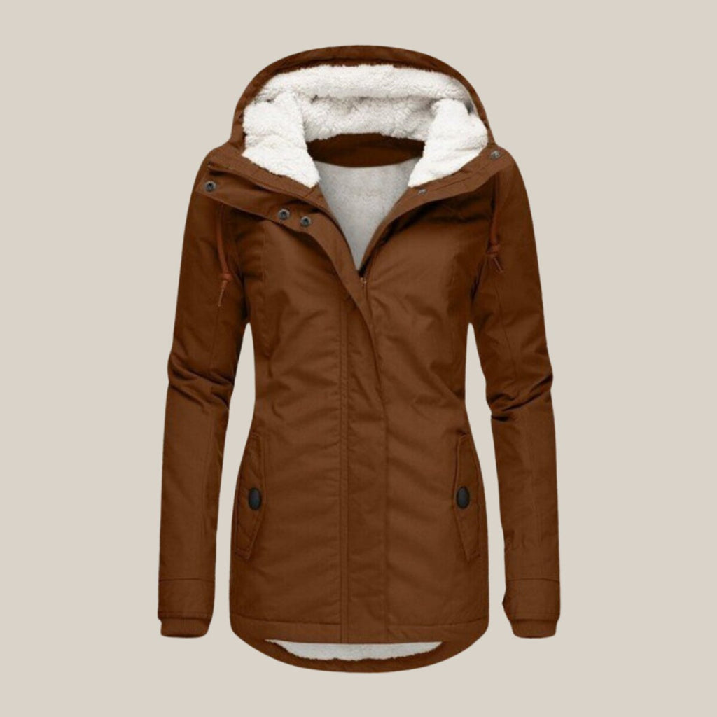 Women's Winter Jacket with Adjustable Hood and Soft Sherpa Lining for Cold Weather