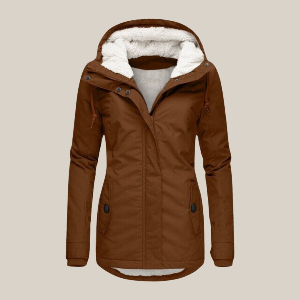 Women's Winter Jacket with Adjustable Hood and Soft Sherpa Lining for Cold Weather