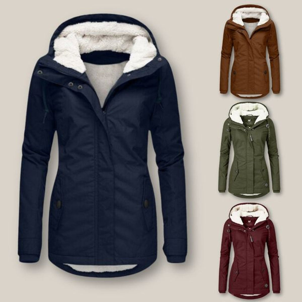 Women's Winter Jacket with Adjustable Hood and Soft Sherpa Lining for Cold Weather
