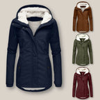 Women's Winter Jacket with Adjustable Hood and Soft Sherpa Lining for Cold Weather