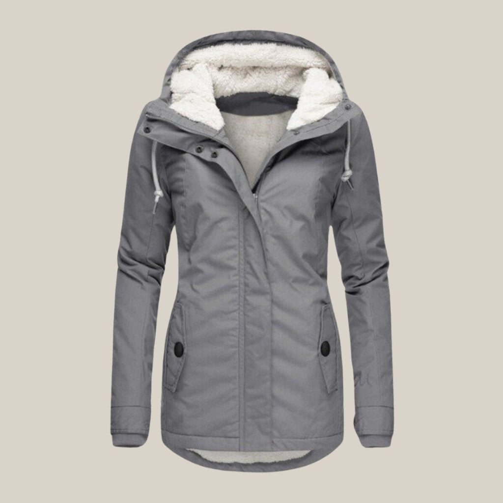 Women's Winter Jacket with Adjustable Hood and Soft Sherpa Lining for Cold Weather