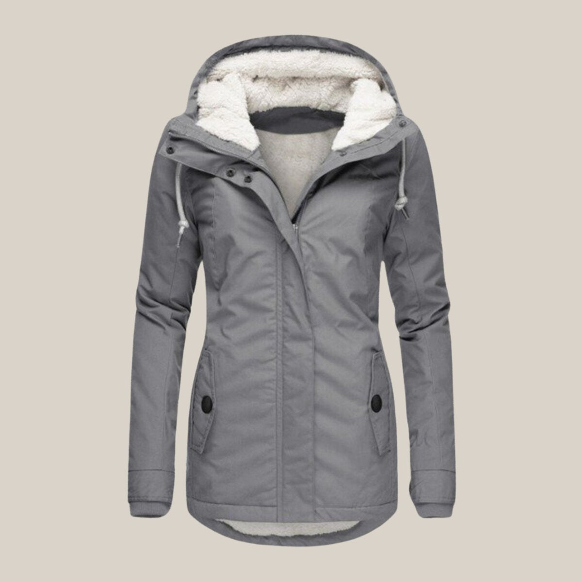 Women's Winter Jacket with Adjustable Hood and Soft Sherpa Lining for Cold Weather
