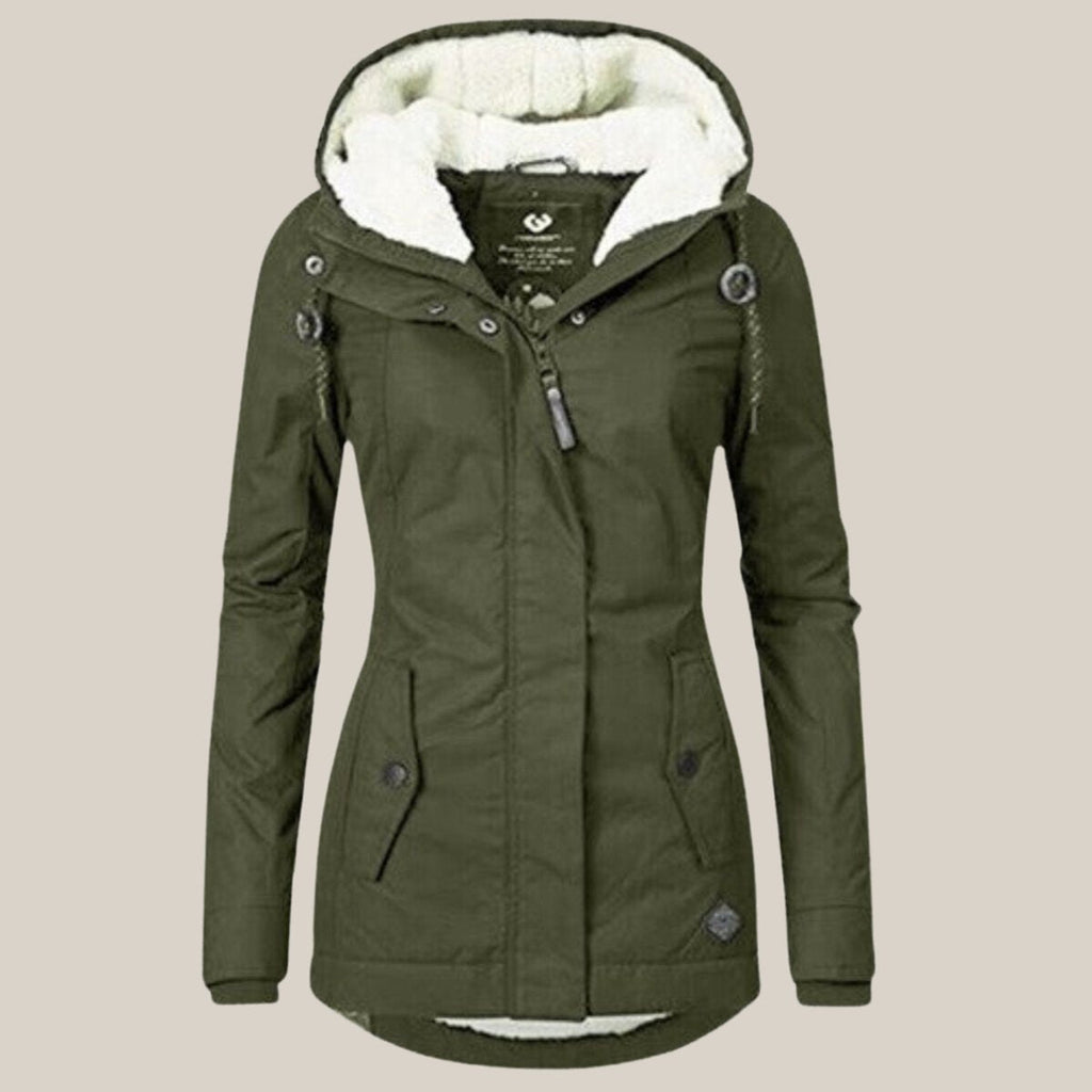 Women's Winter Jacket with Adjustable Hood and Soft Sherpa Lining for Cold Weather