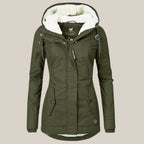 Women's Winter Jacket with Adjustable Hood and Soft Sherpa Lining for Cold Weather