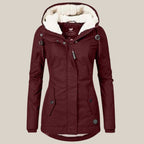Women's Winter Jacket with Adjustable Hood and Soft Sherpa Lining for Cold Weather
