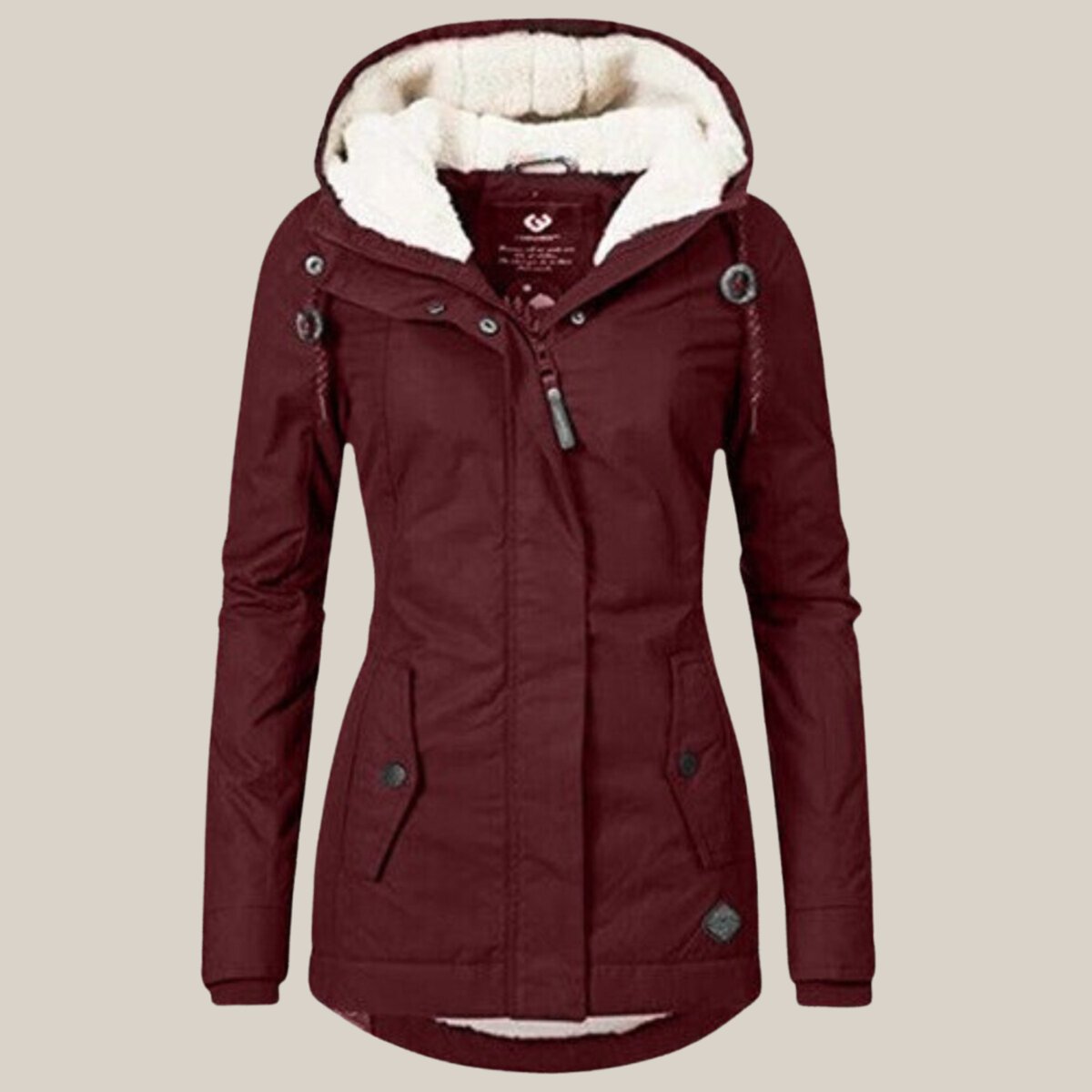 Women's Winter Jacket with Adjustable Hood and Soft Sherpa Lining for Cold Weather