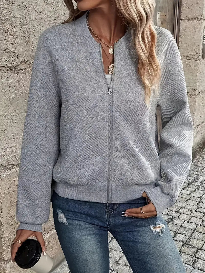 Women's Cardigan with Zip Front and Textured Pattern