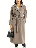 Women's Classic Double Breasted Long Trench Coat with Belt and Pockets