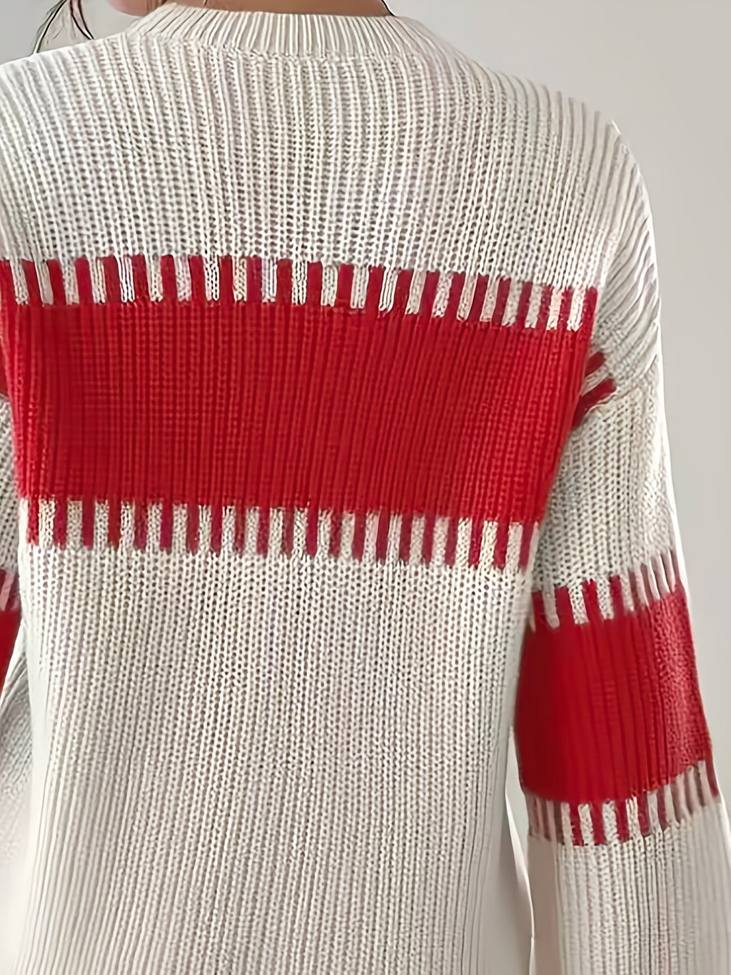 Colour-Block Striped Sweater with Relaxed Fit and Drop-Shoulder Design