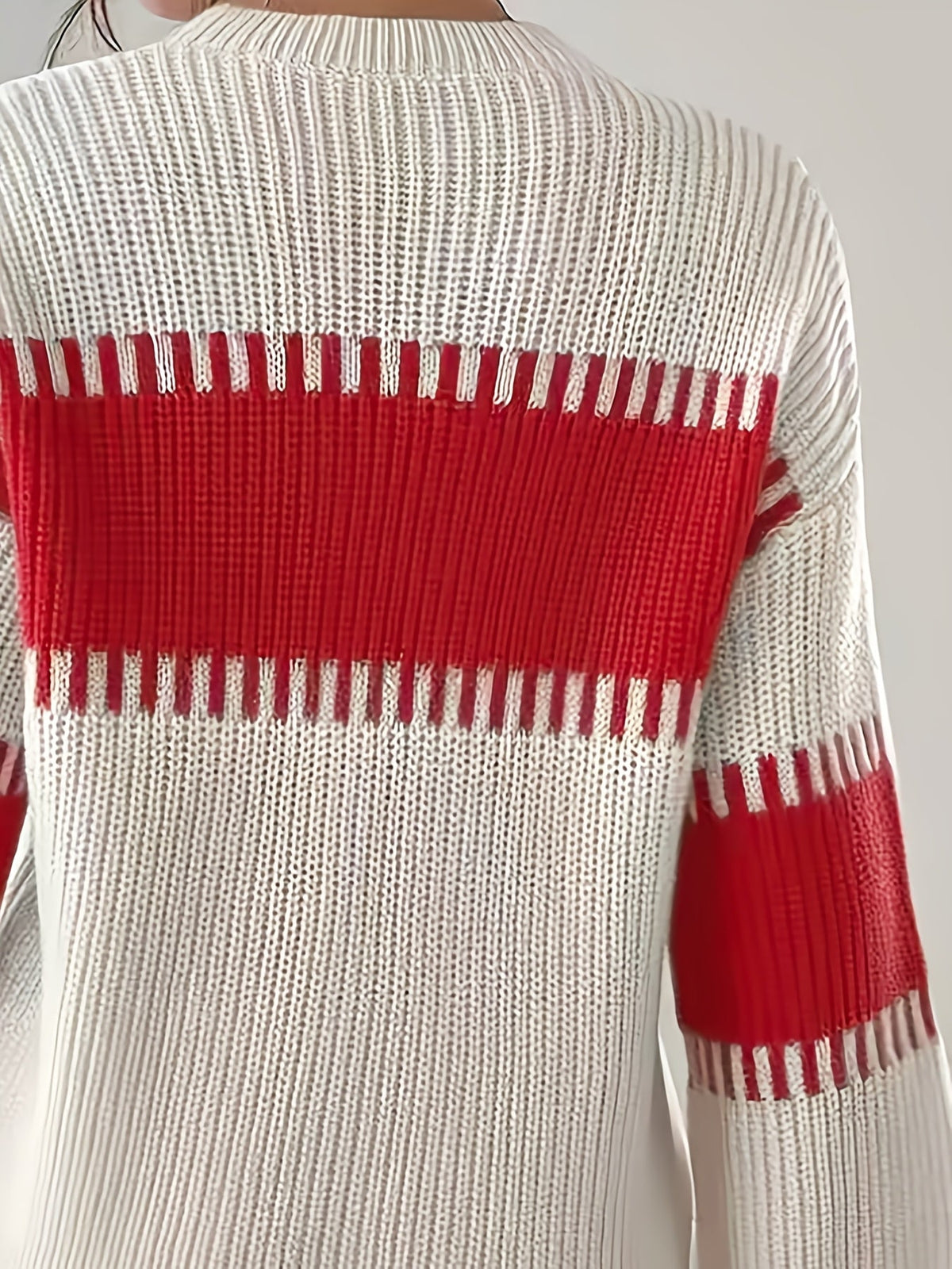 Colour-Block Striped Sweater with Relaxed Fit and Drop-Shoulder Design