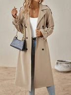 Double-Breasted Long Trench Coat with Adjustable Belt and Cuff Straps