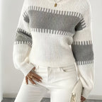 Colour-Block Striped Sweater with Relaxed Fit and Drop-Shoulder Design