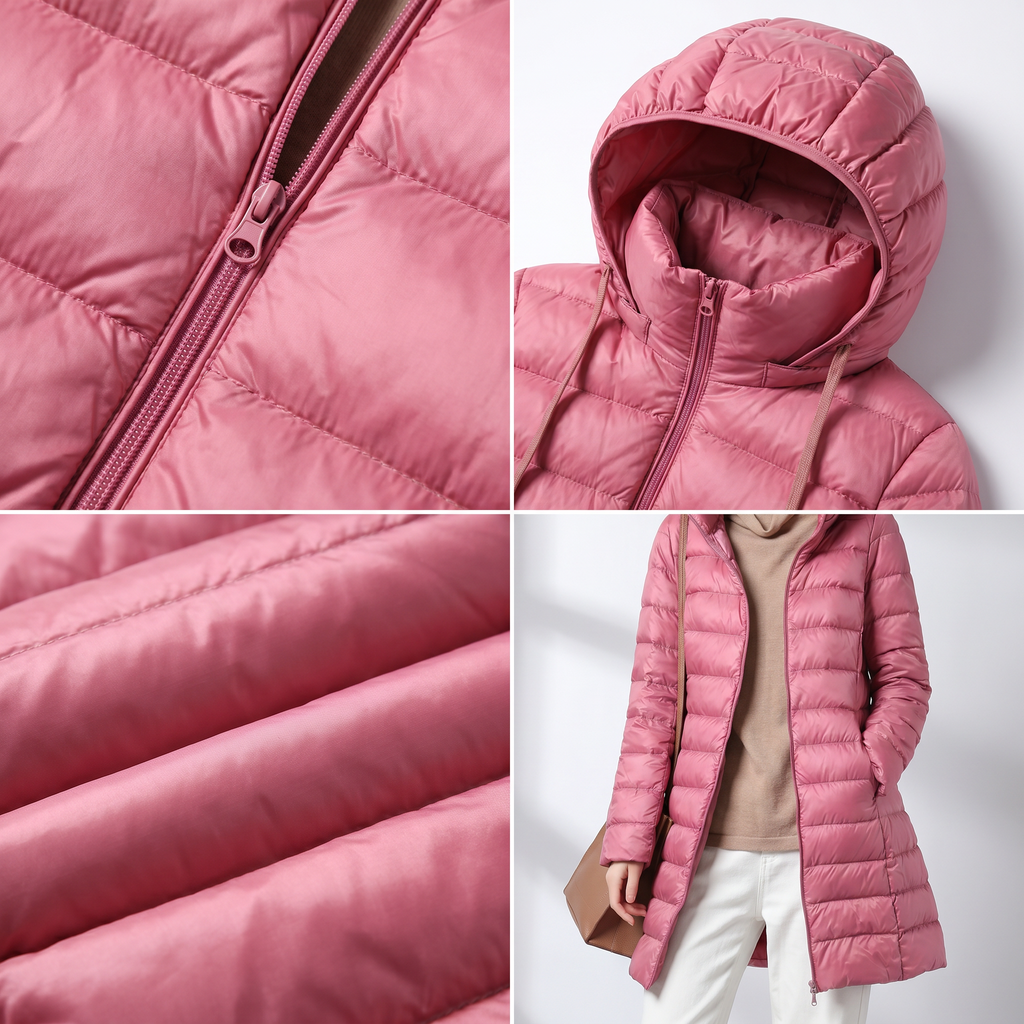 Women's Ultralight Down Jacket with Detachable Hood and Weather Protection