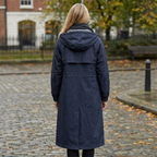 Lightweight Waterproof Hooded Raincoat with Button Front and Long Length