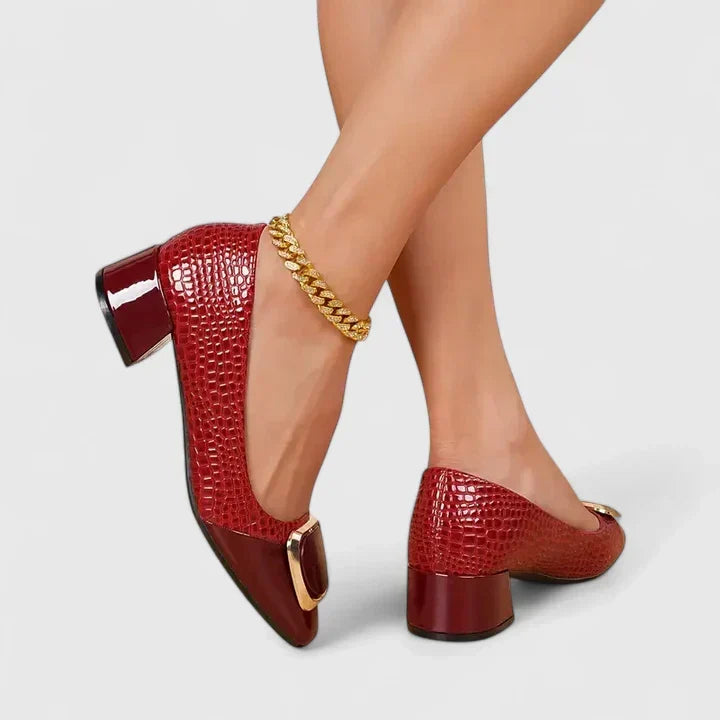 Closed Toe Block Heel Loafers for Women with Decorative Upper Detail