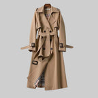 Belted Double Breasted Women's Trench Coat with Wide Lapel and Adjustable Cuffs