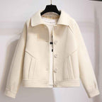 Boxy Short Jacket with Classic Collar and Button Placket
