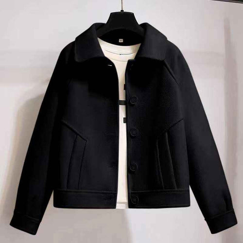 Boxy Short Jacket with Classic Collar and Button Placket
